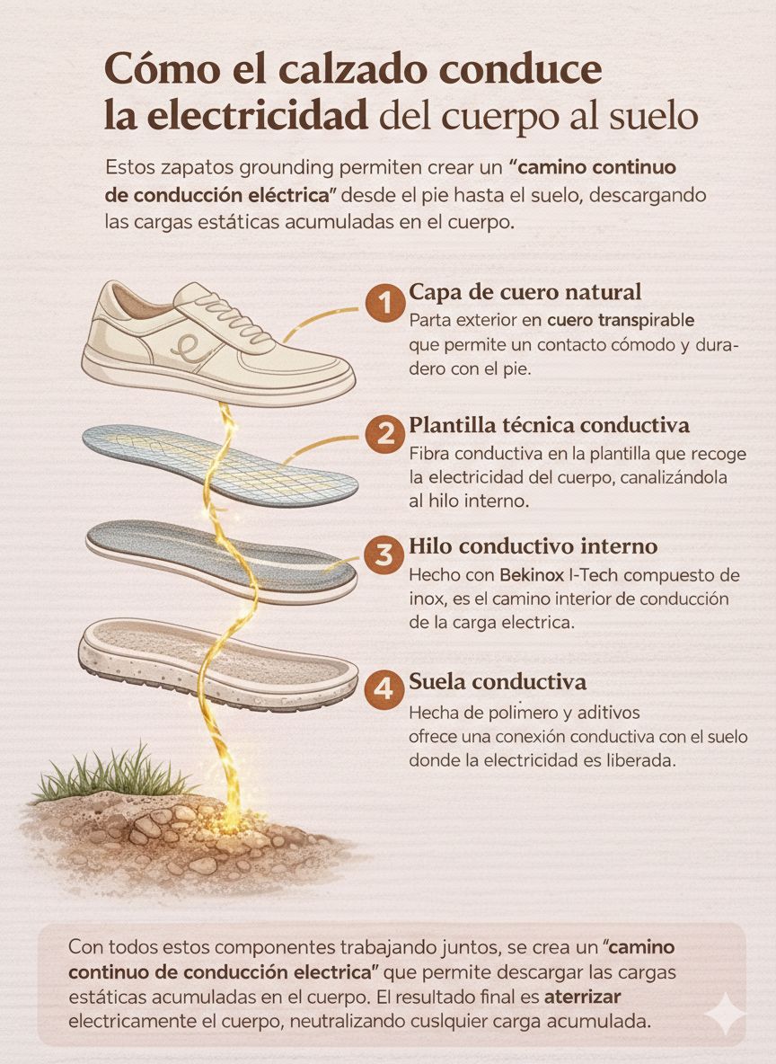 Infografía que muestra las cuatro capas conductivas de la zapatilla Gredha